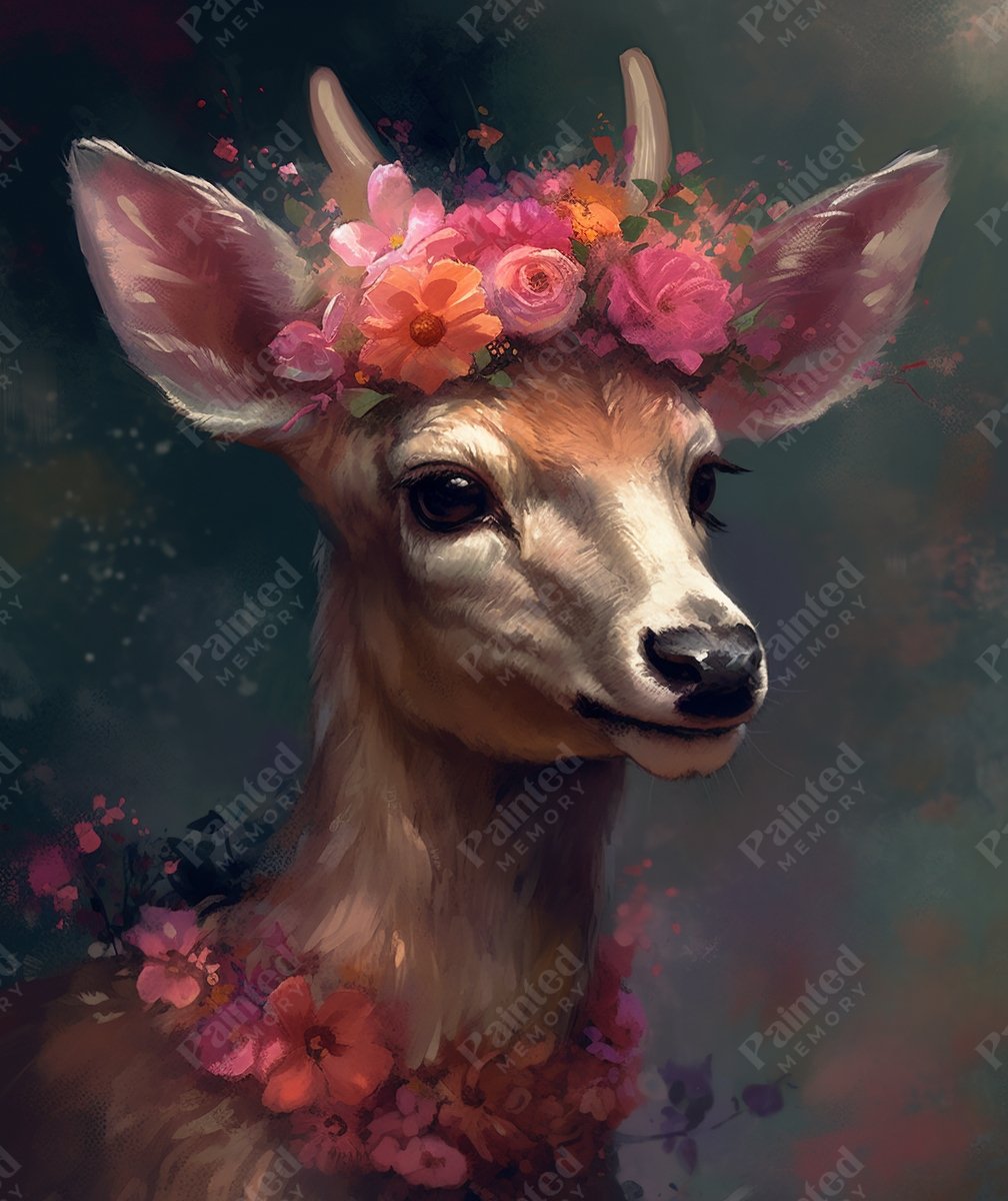 Enchanted Floral Deer- Diamond Kit - Painted Memory