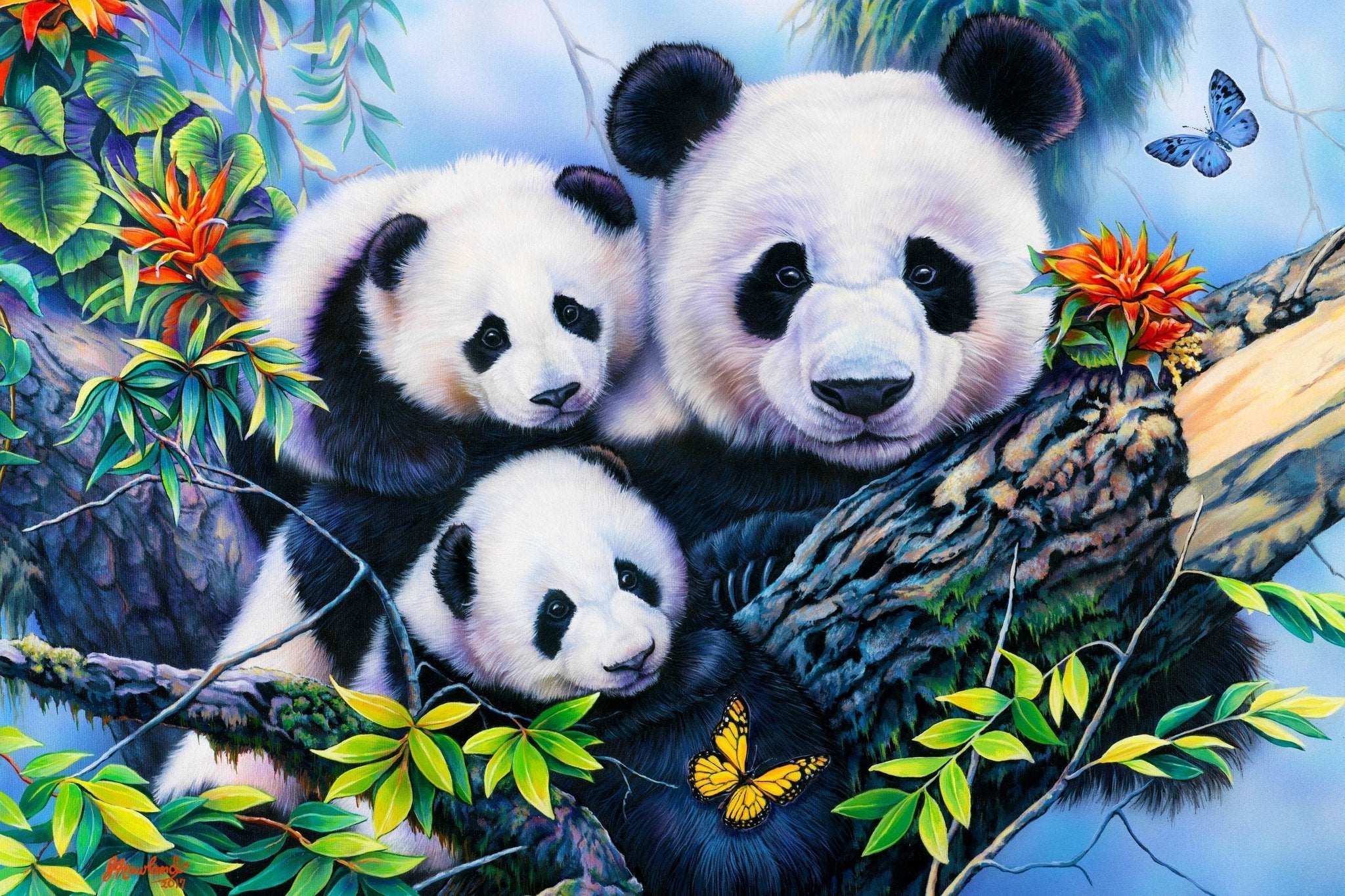 Happy Panda Family - Ships From US - Painted Memory