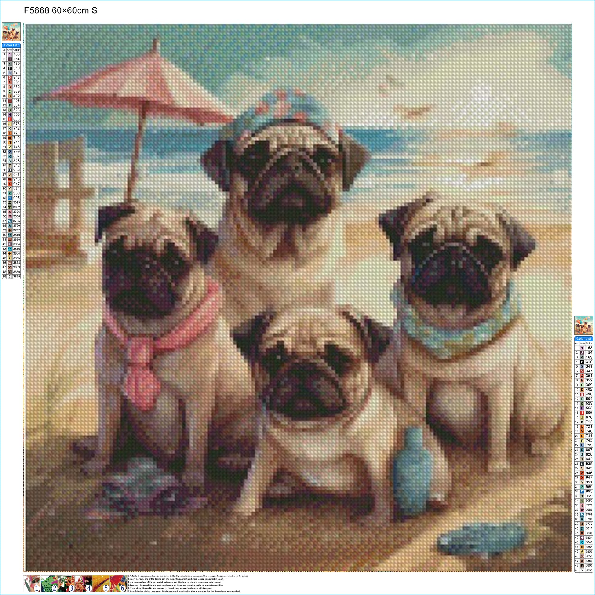 Pug Beach Party Squad - Diamond Kit - Painted Memory
