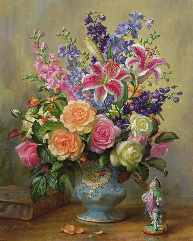 Roses, Lilies and Delphiniums - Painted Memory