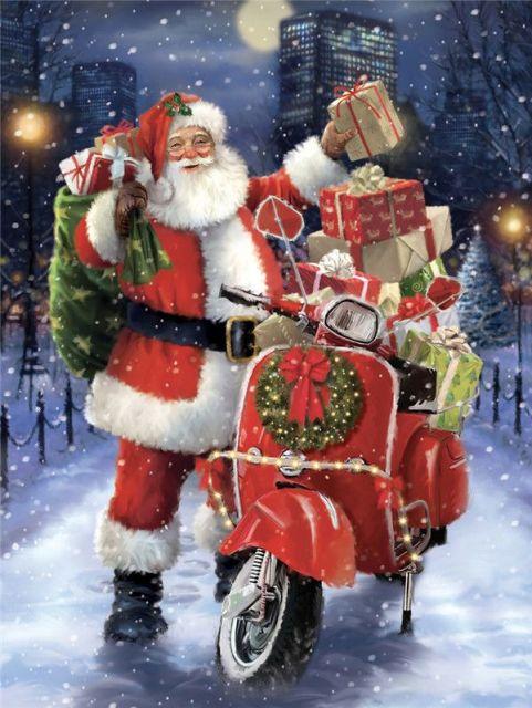 Santa's Gift Bike - Paint By Numbers - Painted Memory