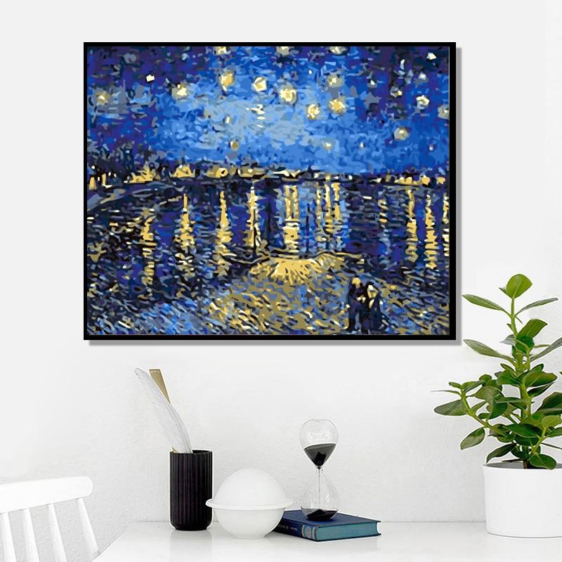 Paint By Numbers Kit DIY Oil Painting Canvas Art Starry Night Van Gogh  Decor