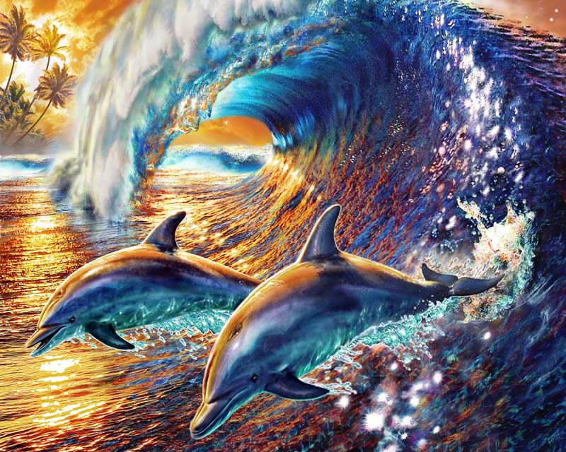 Surfing Dolphins - Painted Memory